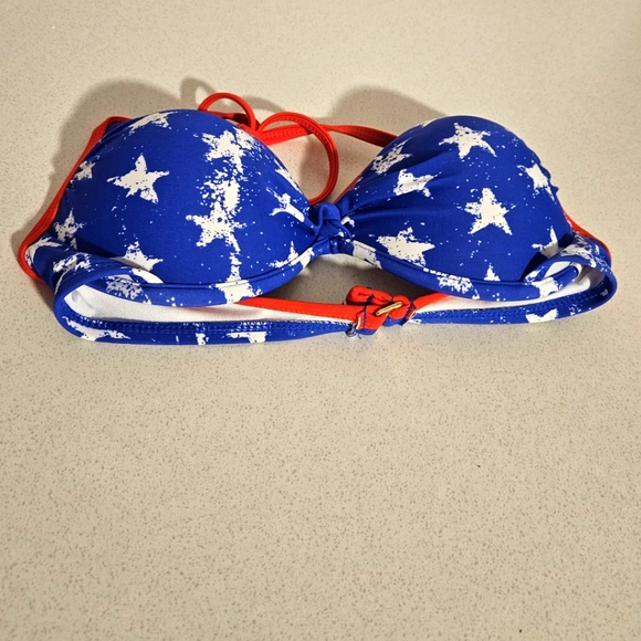 NEW Xhilaration American Flag Push Up Halter Bikini Top Americana Patriotic - Picture 1 of 3